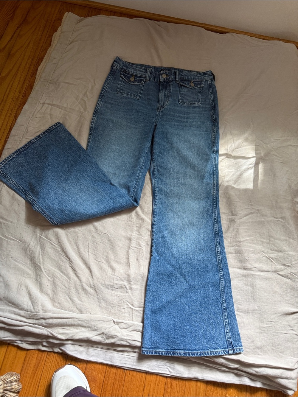 J. Crew Petite Light Blue Flared Jeans with Flap Pockets